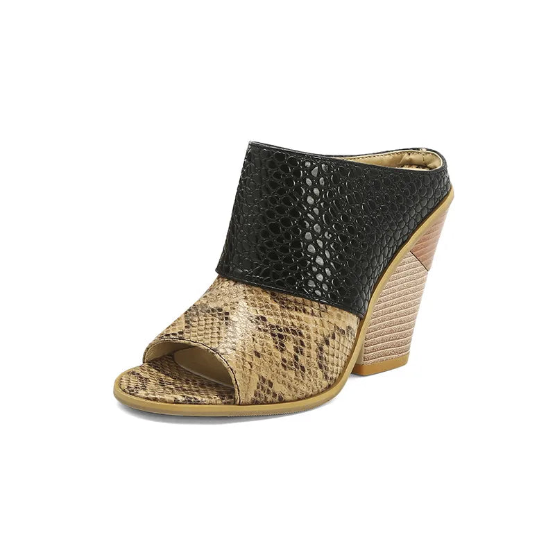 Snakeskin Peep Toe Wedge Black Snakes Store