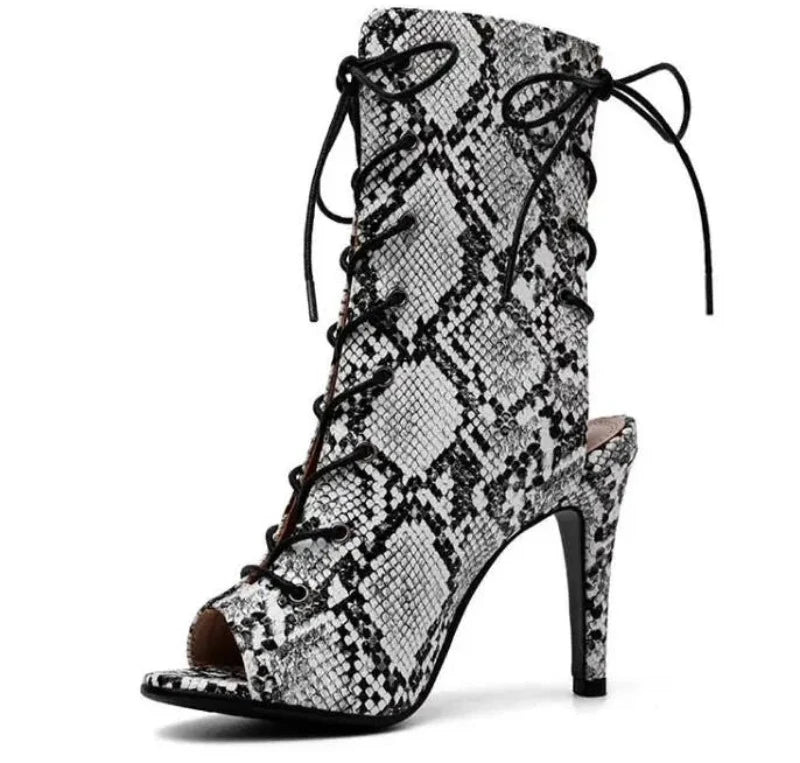 Peep Toe Snakeskin High Heels Beige Snakes Store