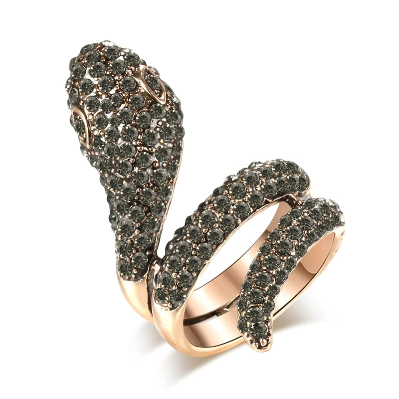 Black Diamond Gold Snake Ring Gold with Black Crystal Snakes Store