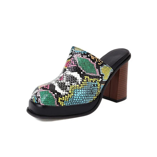 Snakeskin Mules Block Colorful Snakes Store