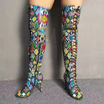 Colorful Snakeskin Thigh High Boots - Vignette | Snakes Store