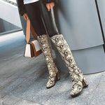 Beige Snakeskin Knee High Boots - Vignette | Snakes Store