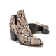 Snakeskin Booties Low Heel Brown PU Leather Snakes Store