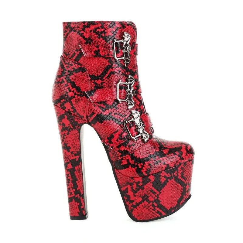 Chunky Heel Snakeskin Booties Snakes Store