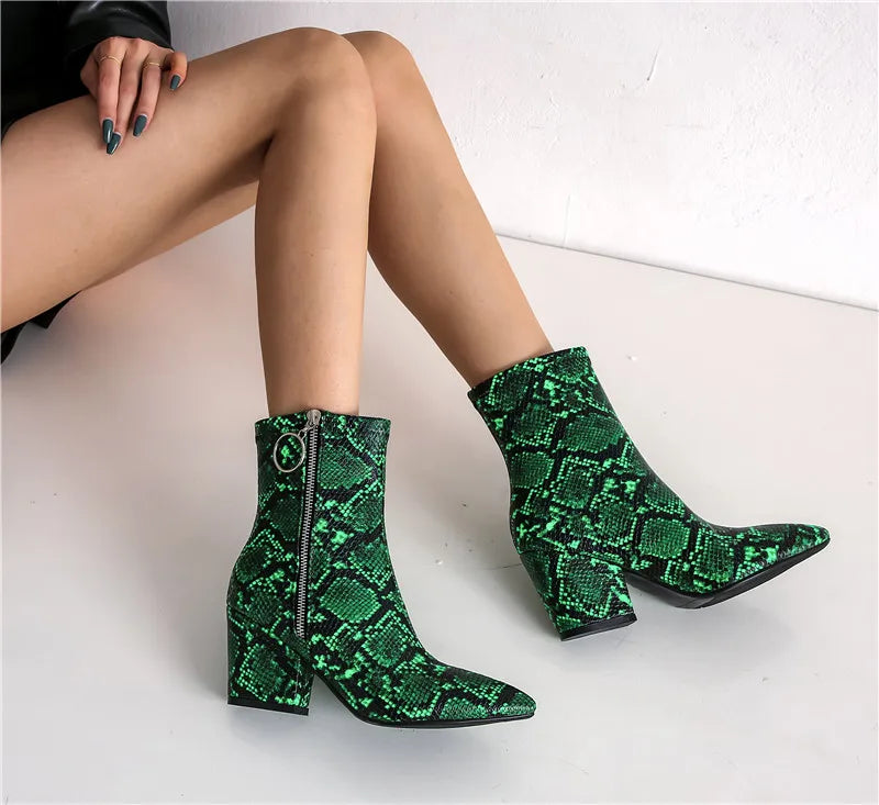 Green Snake Print Booties Snakes Store