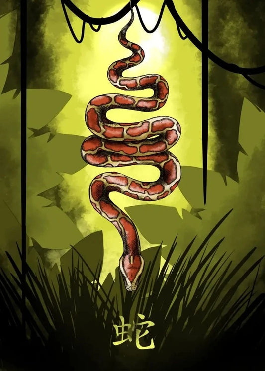 Japanese Snake Painting Red Snakes Store™