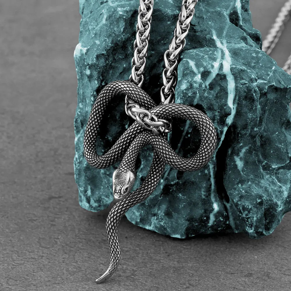 Mens Snake Pendant Necklace