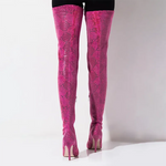 Pink Snakeskin Thigh High Boots - Vignette | Snakes Store