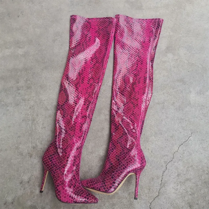 Pink Snakeskin Thigh High Boots Snakes Store