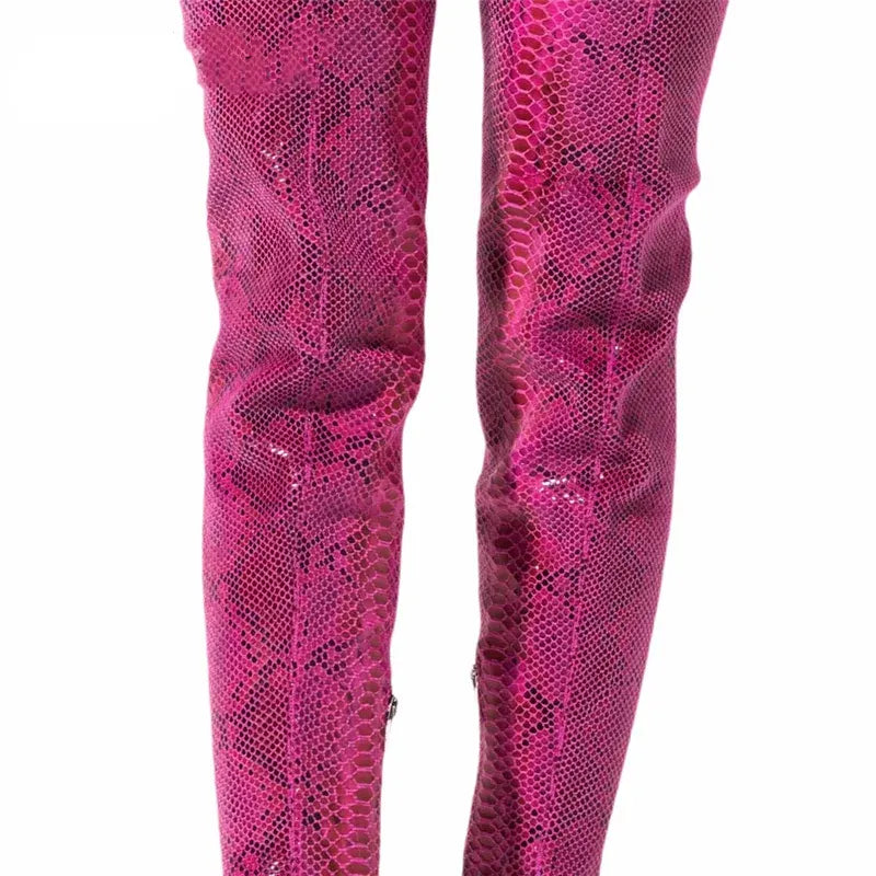 Pink Snakeskin Thigh High Boots Snakes Store