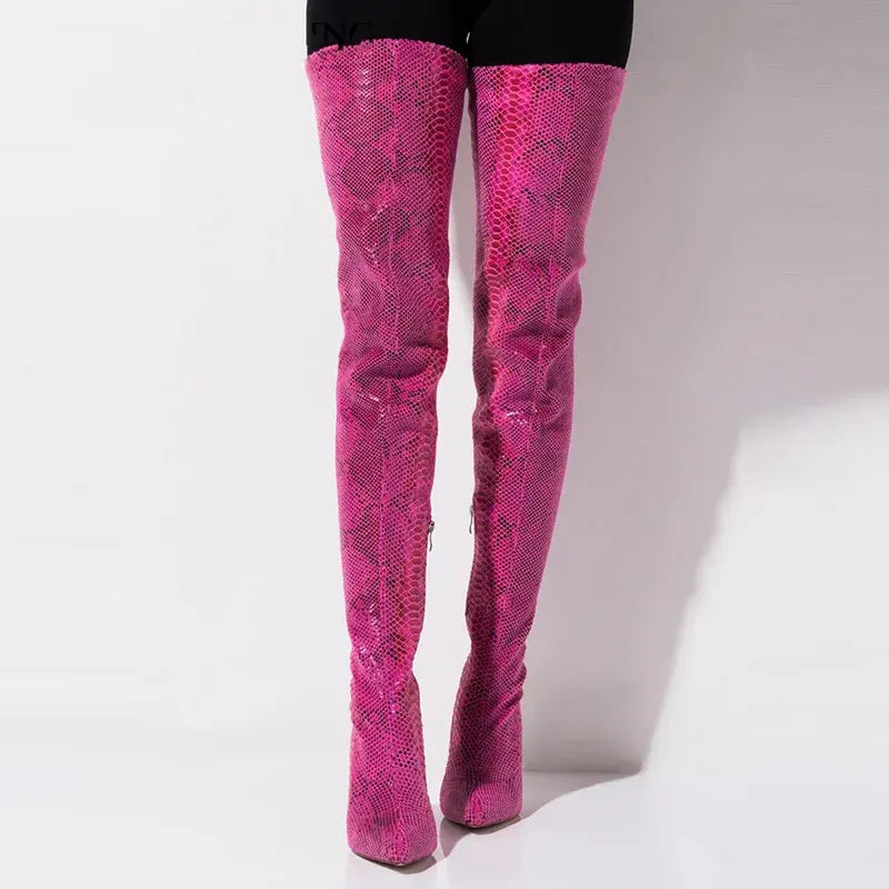 Pink Snakeskin Thigh High Boots Snakes Store