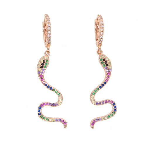 Rainbow Snake Earrings Rose Gold Multicolour Snakes Store™