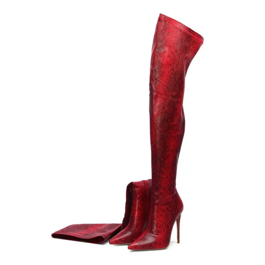 Red Snakeskin Thigh High Boots red Snakes Store™