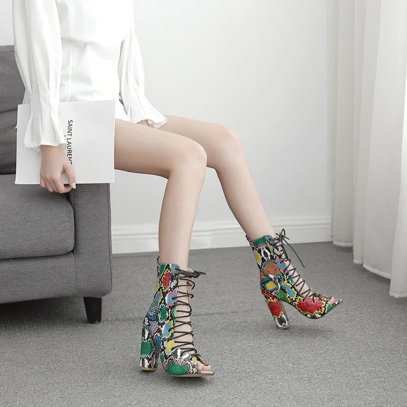 Snakeskin Lace Up Heels Snakes Store