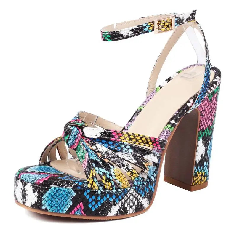 Snakeskin Chunky Heels Blue Snakes Store