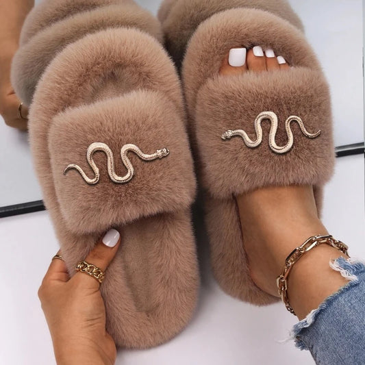 Brown Snake Slippers Brown Fur Snakes Store