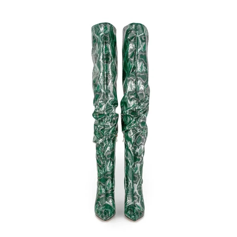 Green Snakeskin Thigh High Boots Snakes Store