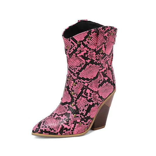 Pink Snake Print Booties