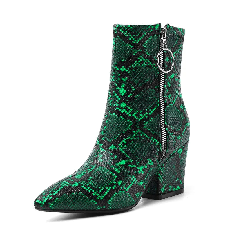 Green Snake Print Booties Snakes Store