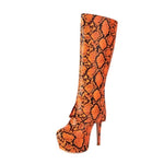 Orange Snakeskin Knee High Boots - Vignette | Snakes Store