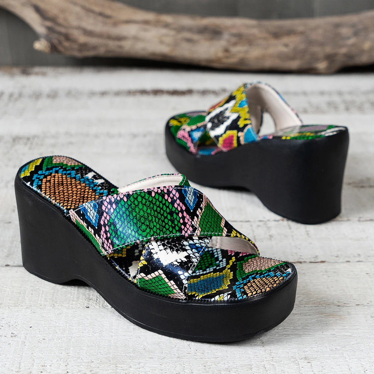 Multicolor Snakeskin Wedges Multicolor 2 Snakes Store