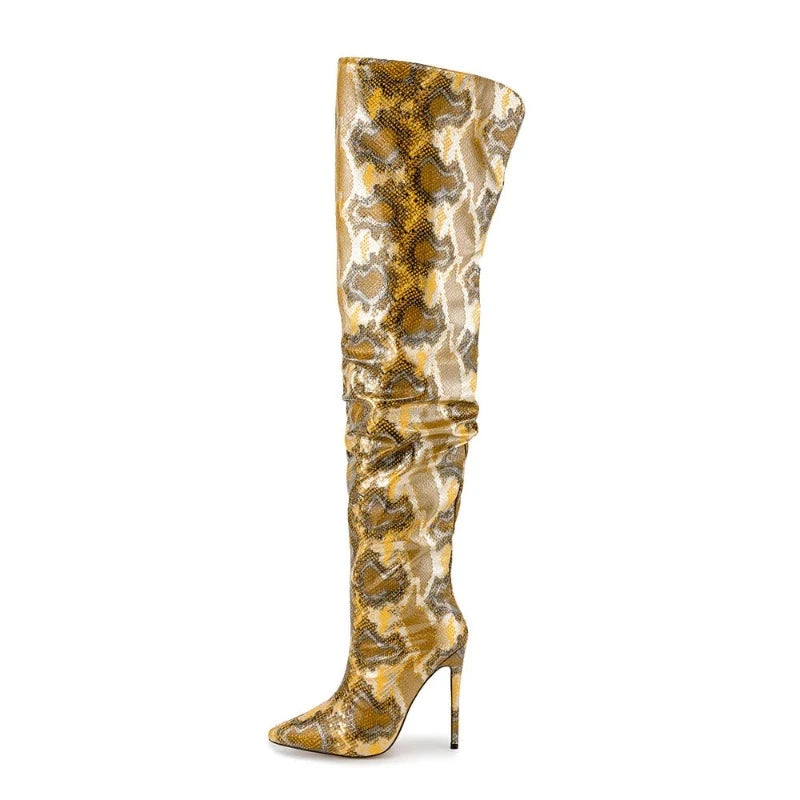 Yellow Snakeskin Thigh High Boots Snakes Store