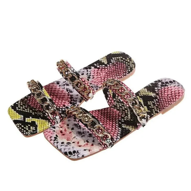 Snakeskin Two Strap Sandals Pink Snakes Store