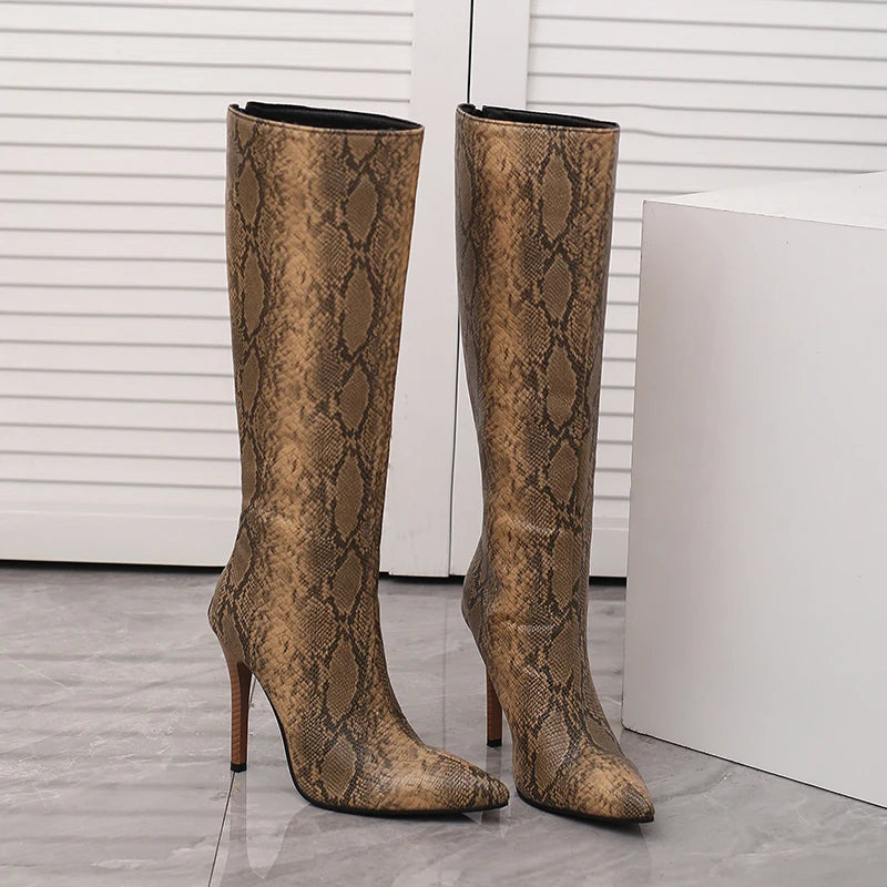 Brown Snakeskin Knee High Boots Snakes Store