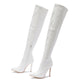 White Snakeskin Thigh High Boots