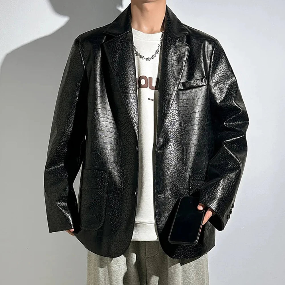 ジャケット・アウター Roen spray coating snake skin jacket Snakeskin Print Jacket Men Python Textured biker Faux