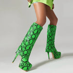 Green Snakeskin Knee High Boots - Vignette | Snakes Store