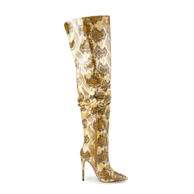 Yellow Snakeskin Thigh High Boots Snakes Store