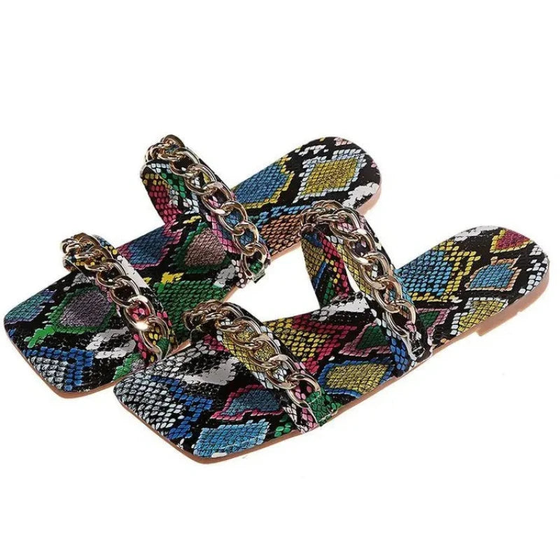 Snakeskin Two Strap Sandals Blue Snakes Store