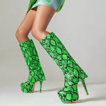 Green Snakeskin Knee High Boots - Vignette | Snakes Store