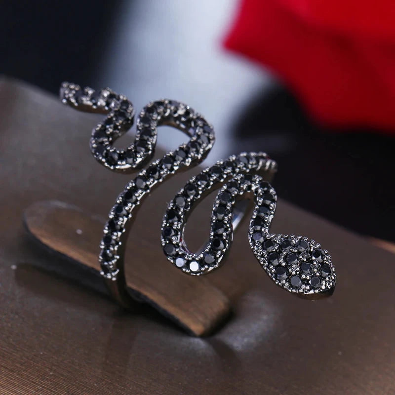 Black and White Diamond Snake Ring Snakes Store