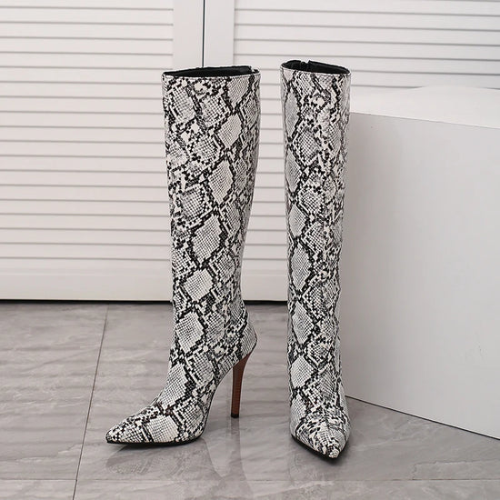 Faux snakeskin knee high boots clearance