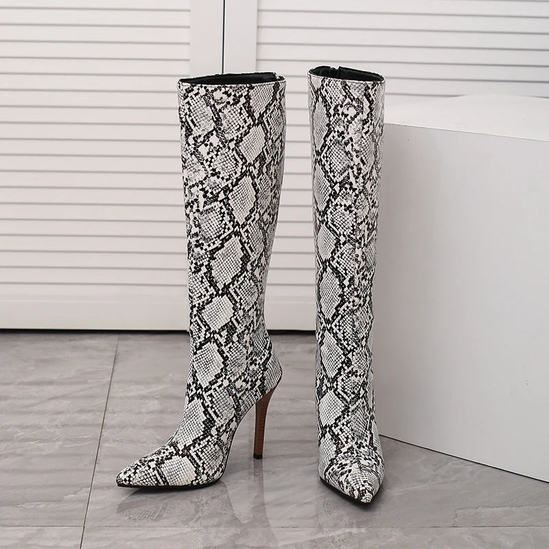 Faux Snakeskin Knee High Boots Snakes Store