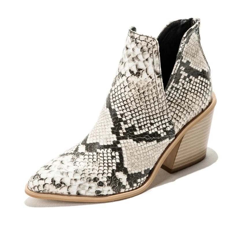 Python Booties Beige PU Leather Snakes Store