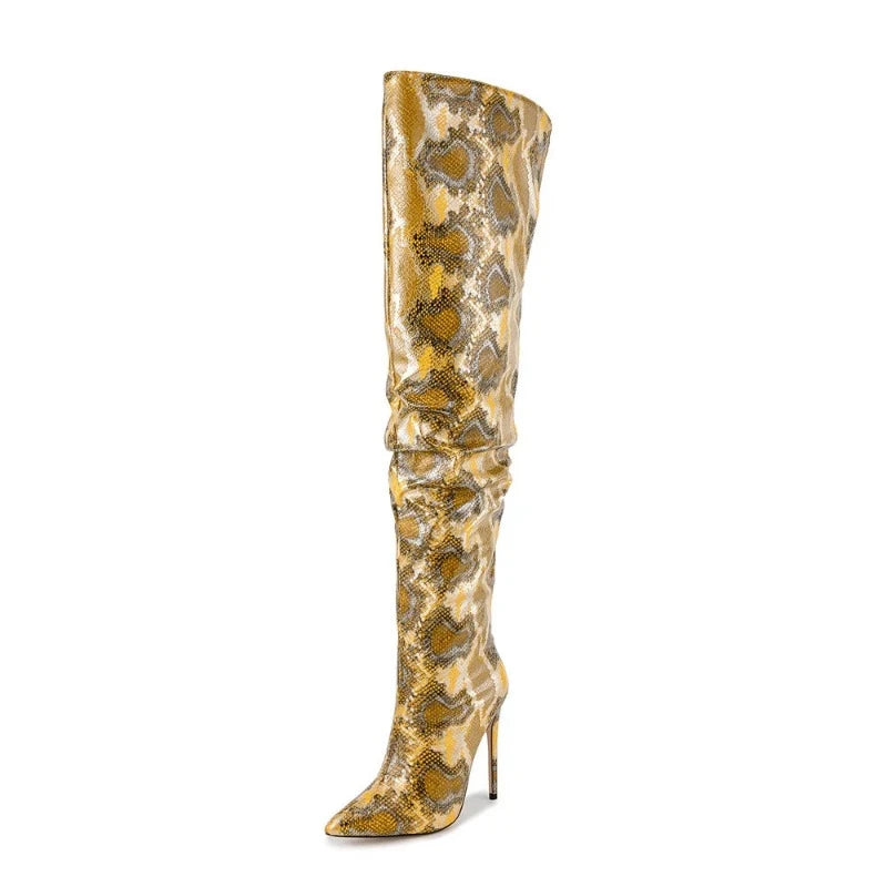 Yellow Snakeskin Thigh High Boots Snakes Store