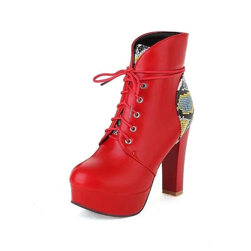 Snakeskin Platform Booties Red PU Leather Snakes Store