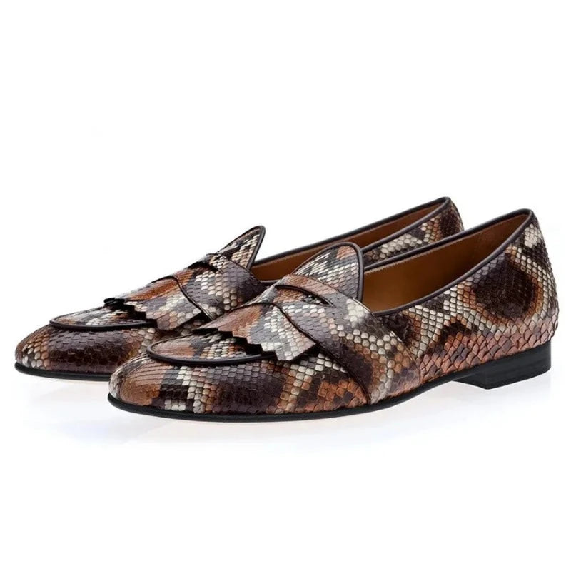 Men's Snake Loafers Brown Split Leather Snakes Store