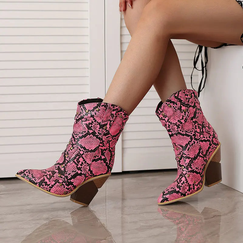 Pink Snake Print Booties Snakes Store