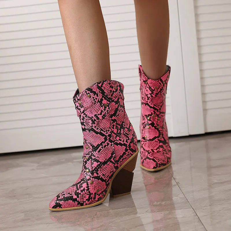 Pink Snake Print Booties Snakes Store