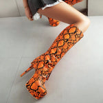 Orange Snakeskin Knee High Boots - Vignette | Snakes Store