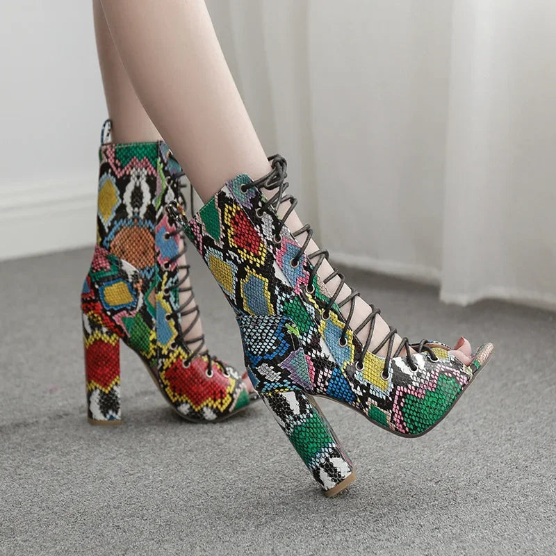 Snakeskin Lace Up Heels Snakes Store