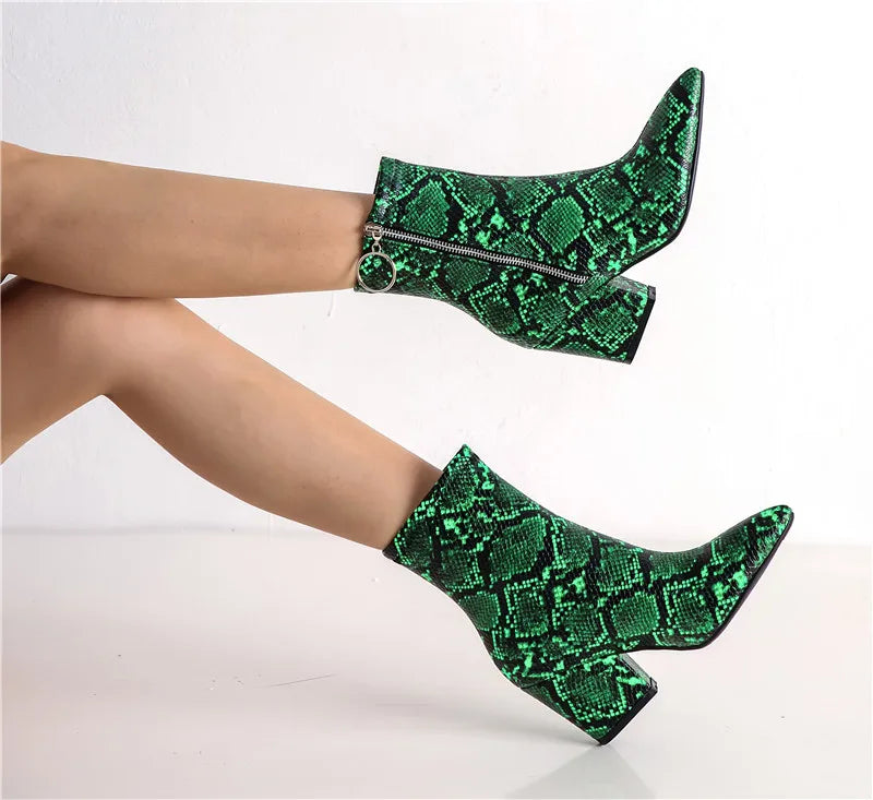 Green Snake Print Booties Snakes Store