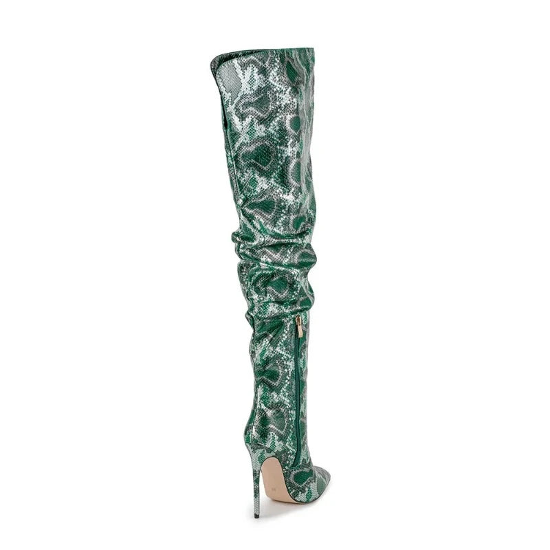 Green Snakeskin Thigh High Boots Snakes Store