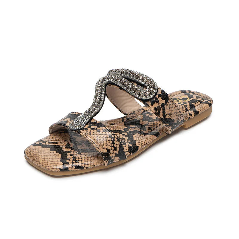 Snakeskin Sandals Flat Brown Snakes Store