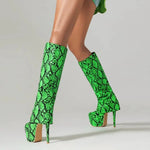 Green Snakeskin Knee High Boots - Vignette | Snakes Store