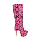 Pink Snakeskin Knee High Boots - Vignette | Snakes Store